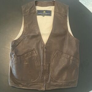 Cooper Outerwear Co Brown Leather Vest Western Style Zip V Neck  Size S